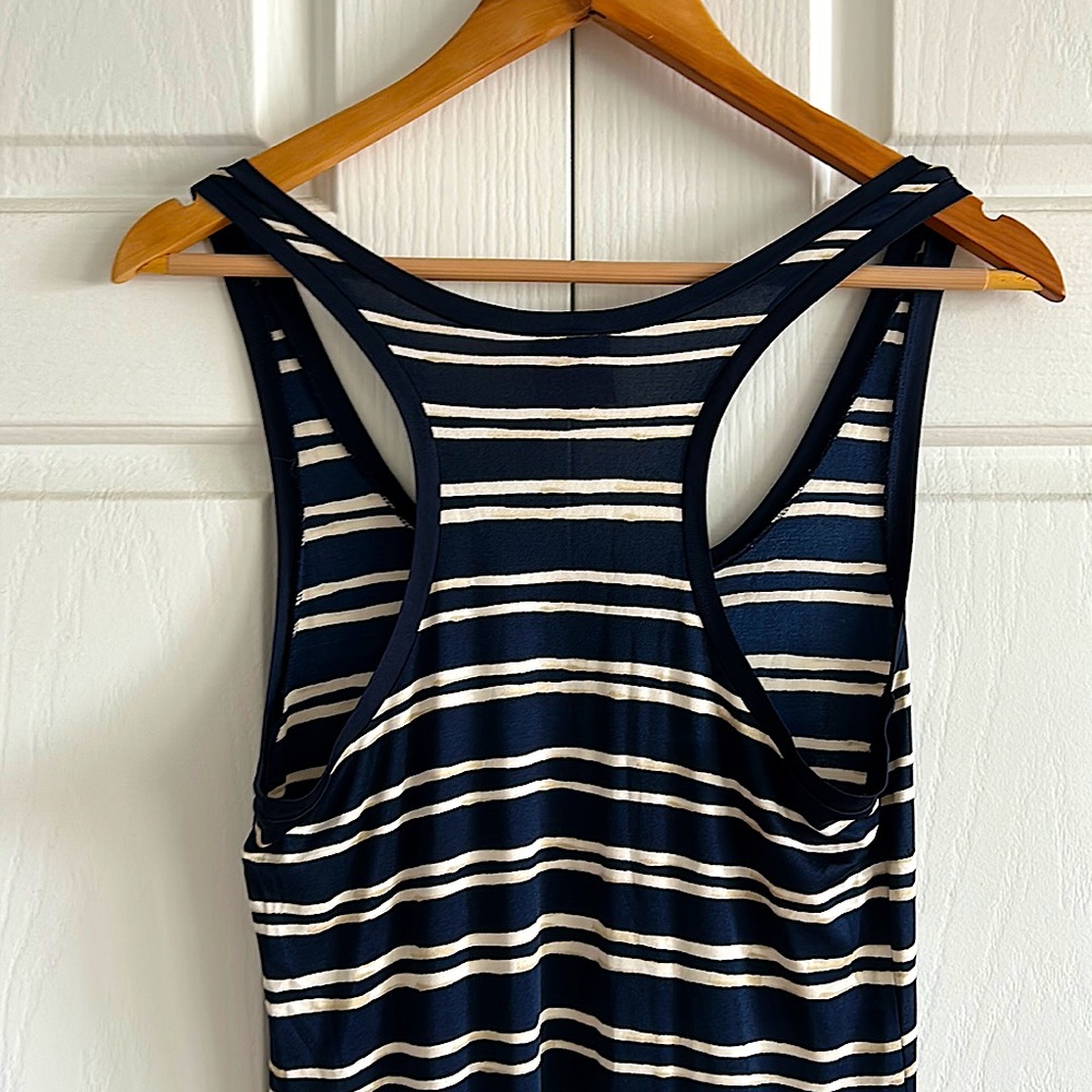 Tory Burch Luxurious 💯% Silk Long Navy/Cream Striped Maxi Dress **Size M** - Picture 4 of 5